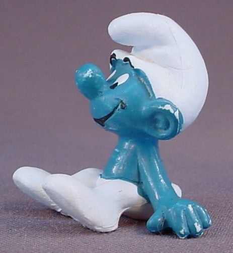 Smurf In A Sitting Position PVC Figure, Large Face Variation, #20026, 1978 Peyo Schleich, Smurfs, Vintage, Figurine