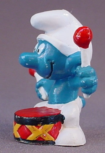 Drummer Smurf With A Red Drum & 2 Drumsticks PVC Figure, #20009, 1966 Peyo, Smurfs, Vintage, Figurine