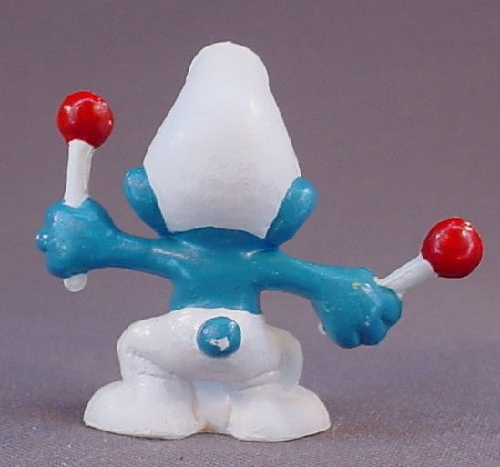 Drummer Smurf With A Red Drum & 2 Drumsticks PVC Figure, #20009, 1966 Peyo, Smurfs, Vintage, Figurine