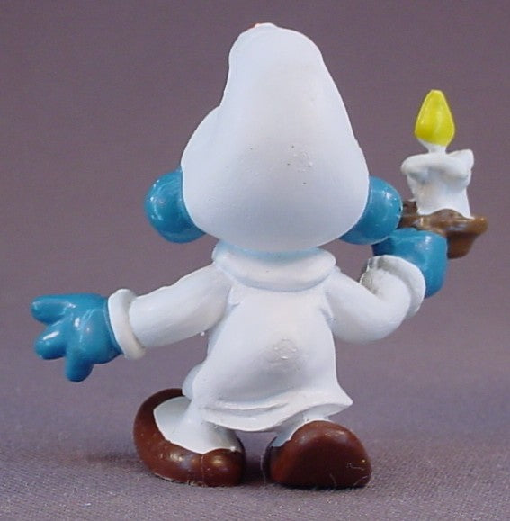 Smurf Wearing A White Nightgown & Holding A Candle PVC Figure, #20060, 1979 Peyo, West Germany, Smurfs, Vintage, Figurine