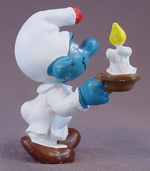 Smurf Wearing A White Nightgown & Holding A Candle PVC Figure, #20060, 1979 Peyo, West Germany, Smurfs, Vintage, Figurine