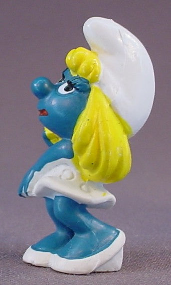 Smurfette With Her Hand In Her Hair PVC Figure, 1979 Peyo Bully, Smurfs, Vintage, Figurine