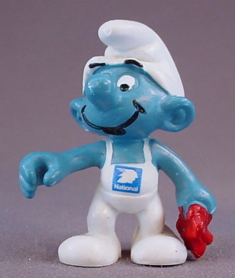National Petrol Gas Station Attendant Promotional PVC Figure, Peyo Schleich, Smurfs, Vintage, Figurine, Yellow Or Orange Dot