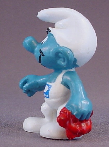 National Petrol Gas Station Attendant Promotional PVC Figure, Peyo Schleich, Smurfs, Vintage, Figurine, Yellow Or Orange Dot