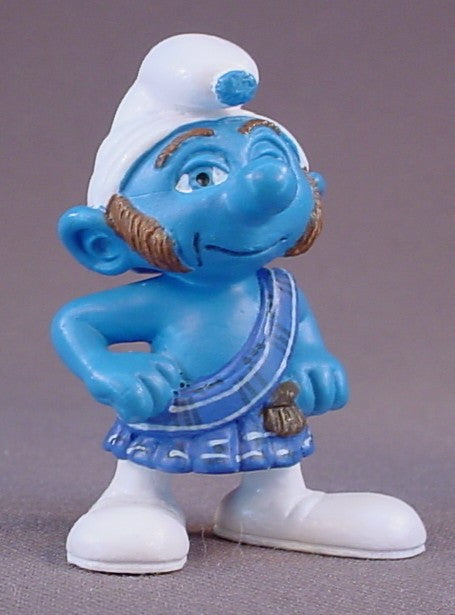 Gutsy Smurf PVC Figure From The Smurfs Movie Series, #20732, 2011 Peyo Schleich, Made In Germany, Smurfs, Vintage, Figurine, Wearing A Kilt, Scot, Scotsman