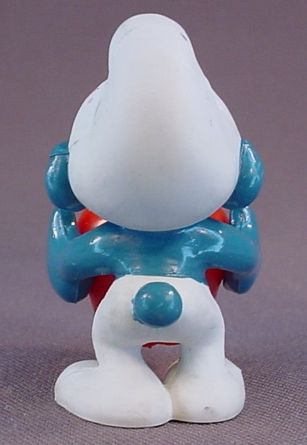 Smurf Holding A Red Apple With #1 Teacher Printed On It PVC Figure, #20160, 1983 Peyo Schleich, Hong Kong, W. Berrie Co., Smurfs, Vintage, Figurine