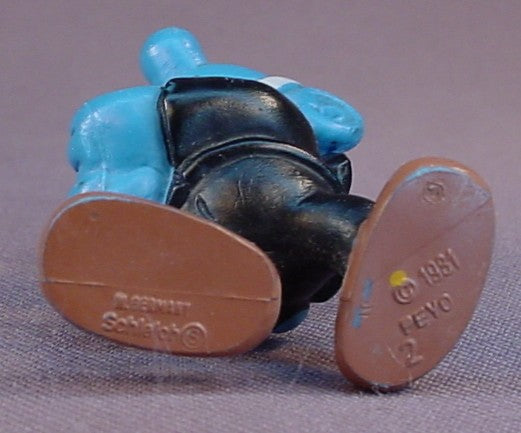 Fireman Smurf PVC Figure With His Barrel & Rubber Hose, Super Smurf Series, Black Uniform Variation, #40216, 1981 Peyo Schleich, West Germany, Smurfs, Vintage, Figurine