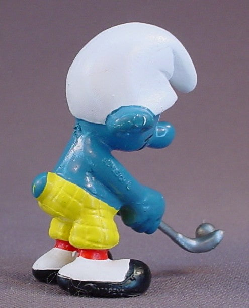 Golfer Smurf In Yellow Pants PVC Figure, #20055, 1979 Peyo Schleich, West Germany, Has A Removable Golf Club, Smurfs, Vintage, Figurine