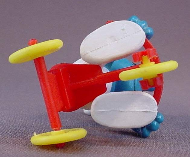 Smurf Wearing Goggles PVC Figure Riding His Red Tricycle, Super Smurf Series, #40203, 1978 Peyo Schleich, West Germany, Smurfs, Vintage, Figurine