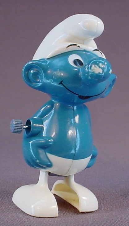 Smurf Walking Wind-Up Figure, Hard Plastic, 3 Inches Tall, 1980 Peyo, Wallace Berrie & Co., Hong Kong
