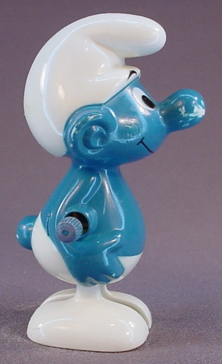 Smurf Walking Wind-Up Figure, Hard Plastic, 3 Inches Tall, 1980 Peyo, Wallace Berrie & Co., Hong Kong