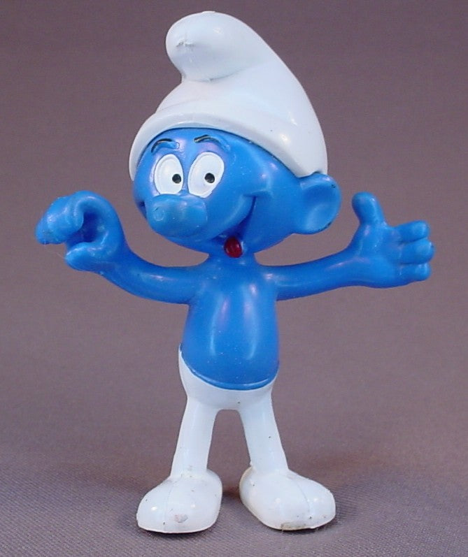 Brainy Smurf Bendable Figure, Bendy, Poseable, Flexible, 4 Inches Tall, The Head Swivels, 1979 Peyo Meeus, Made By Brabo, Hong Kong