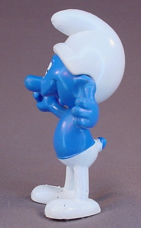 Brainy Smurf Bendable Figure, Bendy, Poseable, Flexible, 4 Inches Tall, The Head Swivels, 1979 Peyo Meeus, Made By Brabo, Hong Kong