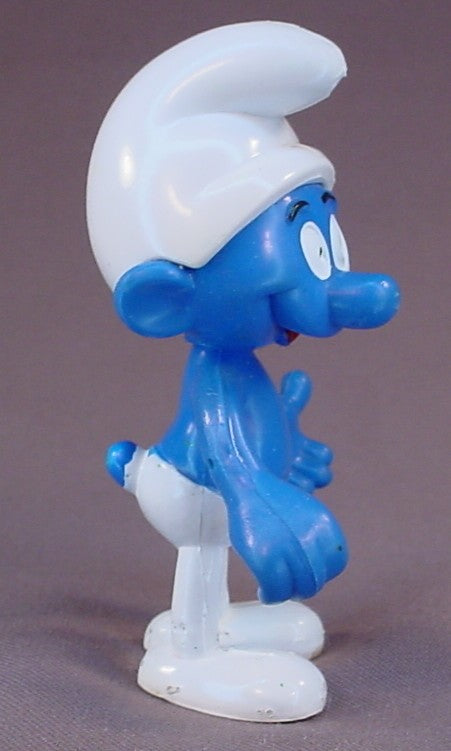 Brainy Smurf Bendable Figure, Bendy, Poseable, Flexible, 4 Inches Tall, The Head Swivels, 1979 Peyo Meeus, Made By Brabo, Hong Kong