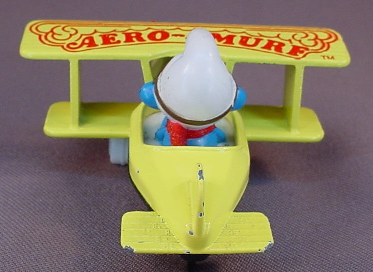 Aero-Smurf Flying A Diecast Metal Biplane Airplane, Smurfs, Vintage, Figurine, Die-Cast, 1982 The ERTL Co., Wallace Berrie & Co., China