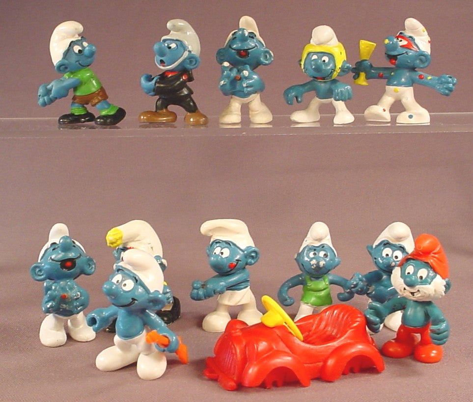 Lot Of 12 Vintage Smurf PVC Figures, They Are All Missing Their Removable Parts Or Accessories, Peyo Schleich, West Germany, Smurfs, Vintage, Figurine