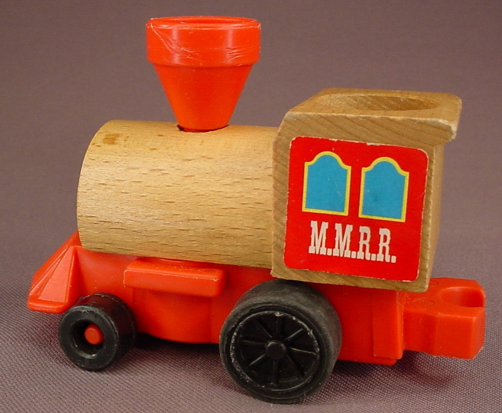 Disney Wind Up Mickey Mouse Railroad Wooden Locomotive Or Engine, Mickeytown, Turn The Smokestack To Wind It Up, Has Been Tested & Works, 1989 Mattel, Italy, Wood, Putt-Putt