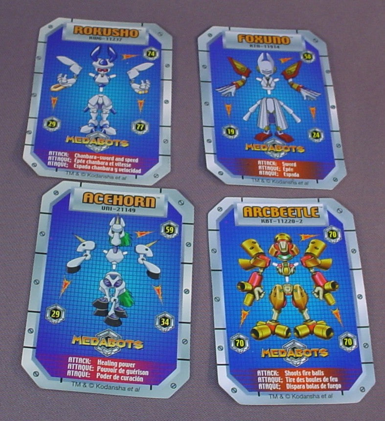 Medabots Lot Of Figure Parts & Pieces And 7 Cards, 2001 Hasbro Takara