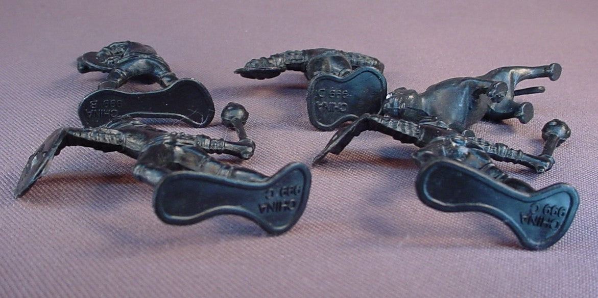 Roman Gladiator Figures With A Lion Or Panther, Set Of 5, All Black, Toy Soldiers, 2 1/4 Inches Tall