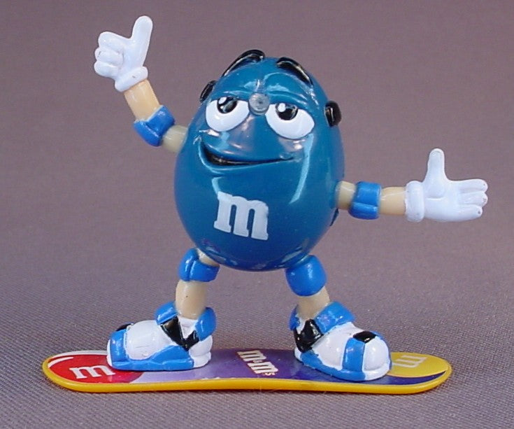 M&M Blue Figure On A Snow Board, 2 1/4 Inches Tall, Plastic, M & M