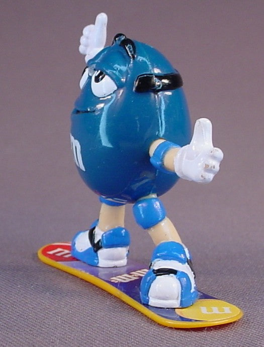 M&M Blue Figure On A Snow Board, 2 1/4 Inches Tall, Plastic, M & M