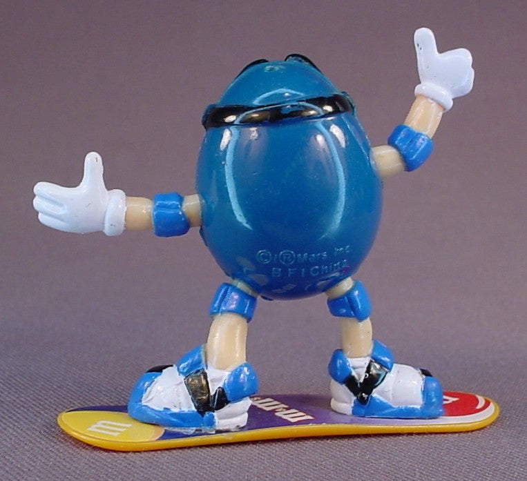 M&M Blue Figure On A Snow Board, 2 1/4 Inches Tall, Plastic, M & M