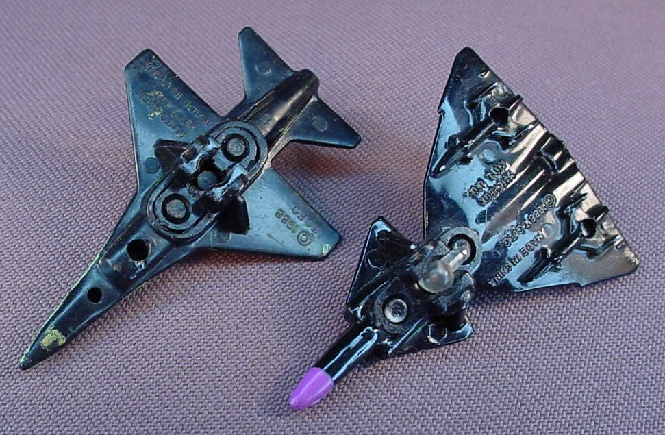 Ring Raiders Pair Of Plastic Jet Airplanes, Skull Squadron, 1988 T.C.F.C., Matchbox Intl., Vintage, Does Not Come With Any Rings, Skull Force, Micro Machines, 2 To 2 1/4 Inches Long, TCFC