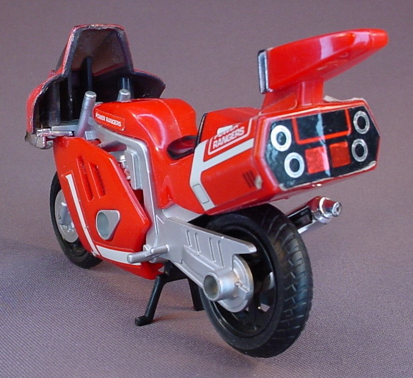Power Rangers Red Ranger Motorcycle With The Kickstand, T-Rex Or Tyrannosaurus Rex Battle Bike, 6 3/4 Inches Long, Has Wear On One Side Of The Cowl, 1993 Bandai, Mighty Morphin Power Rangers, MMPR