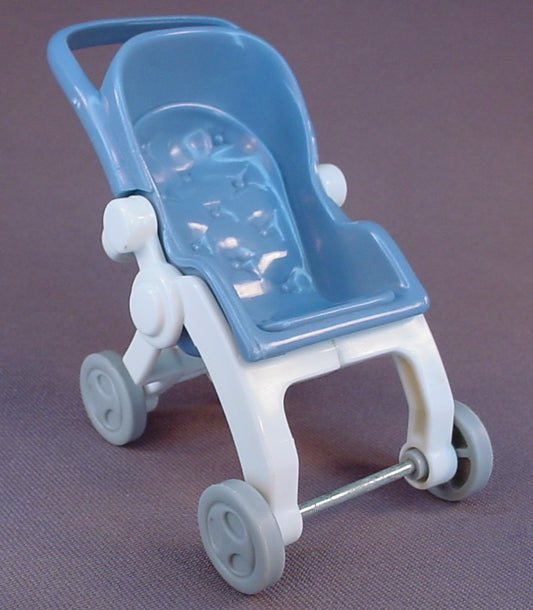Fisher Price Loving Family Dollhouse Blue & White Folding Baby Stroller, 3 1/4 Inches Tall, 1999 Mattel, Dream