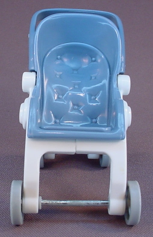 Fisher Price Loving Family Dollhouse Blue & White Folding Baby Stroller, 3 1/4 Inches Tall, 1999 Mattel, Dream