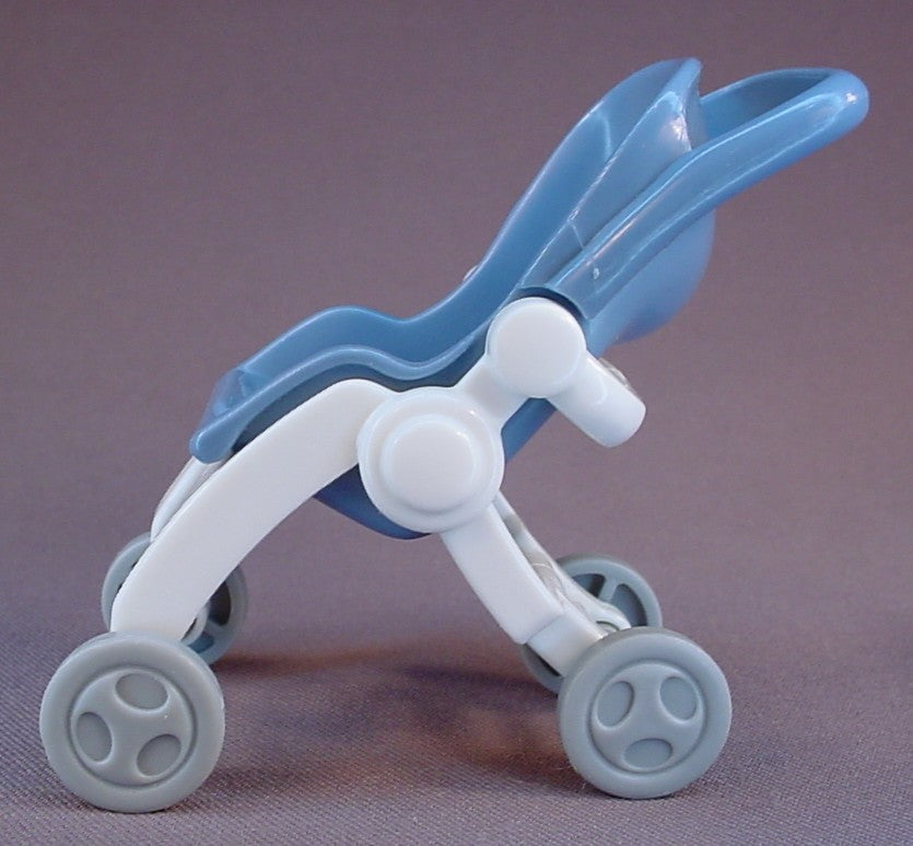 Fisher Price Loving Family Dollhouse Blue & White Folding Baby Stroller, 3 1/4 Inches Tall, 1999 Mattel, Dream