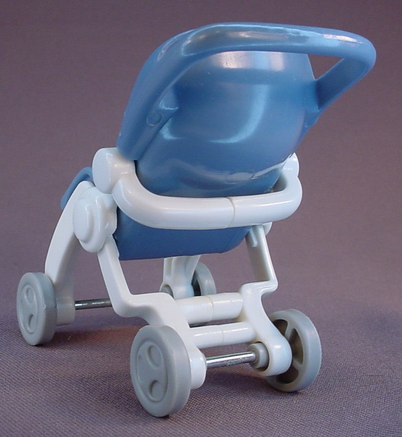 Fisher Price Loving Family Dollhouse Blue & White Folding Baby Stroller, 3 1/4 Inches Tall, 1999 Mattel, Dream
