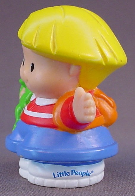Fisher Price Little People Eddie Holding His Pet Frog, 2003 Mattel, Wearing A Red & White Striped Shirt, LP