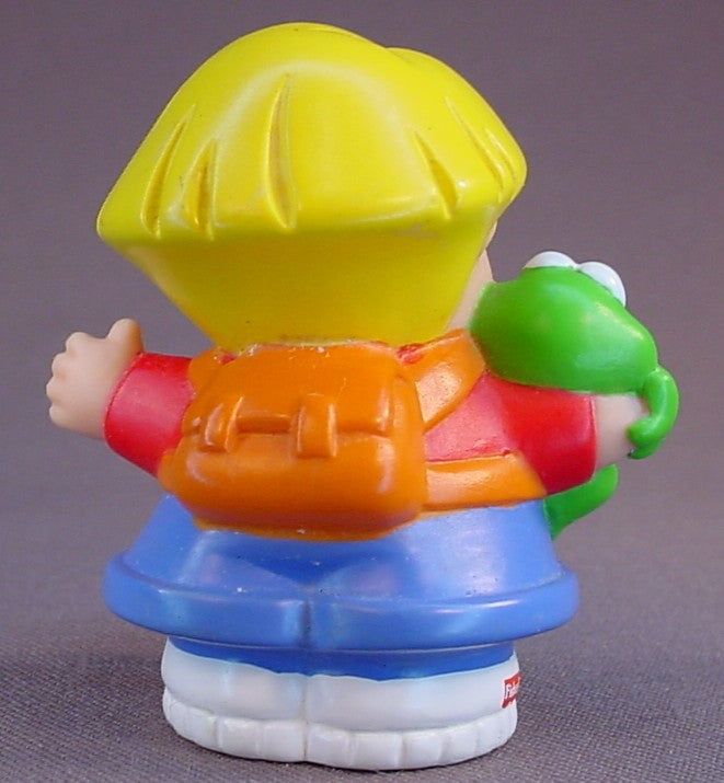 Fisher Price Little People Eddie Holding His Pet Frog, 2003 Mattel, Wearing A Red & White Striped Shirt, LP