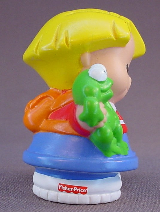 Fisher Price Little People Eddie Holding His Pet Frog, 2003 Mattel, Wearing A Red & White Striped Shirt, LP