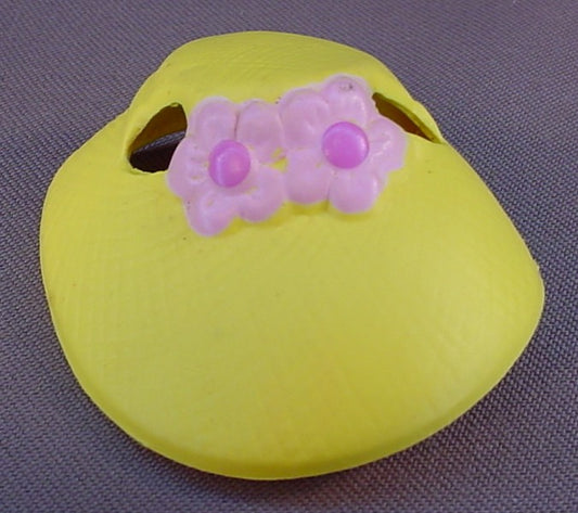 My Little Pony Yellow Vinyl Sun Bonnet Hat With 2 Ear Holes And Pink Flowers On The Front, From A G1 Pretty Parlor Peachy Set, 1983 Hasbro