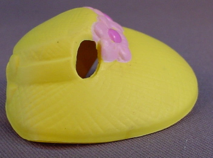 My Little Pony Yellow Vinyl Sun Bonnet Hat With 2 Ear Holes And Pink Flowers On The Front, From A G1 Pretty Parlor Peachy Set, 1983 Hasbro