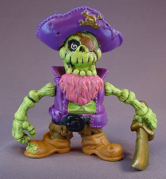 Green Skeleton Pirate Captain Figure With A Purple Hat & A Gold Sword, Swivels At The Waist, The Arms Move, 2004 Keenway Pirate Adventures Battle Island