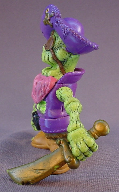 Green Skeleton Pirate Captain Figure With A Purple Hat & A Gold Sword, Swivels At The Waist, The Arms Move, 2004 Keenway Pirate Adventures Battle Island