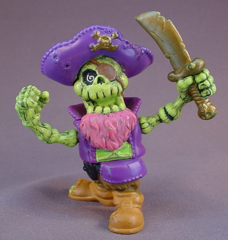 Green Skeleton Pirate Captain Figure With A Purple Hat & A Gold Sword, Swivels At The Waist, The Arms Move, 2004 Keenway Pirate Adventures Battle Island