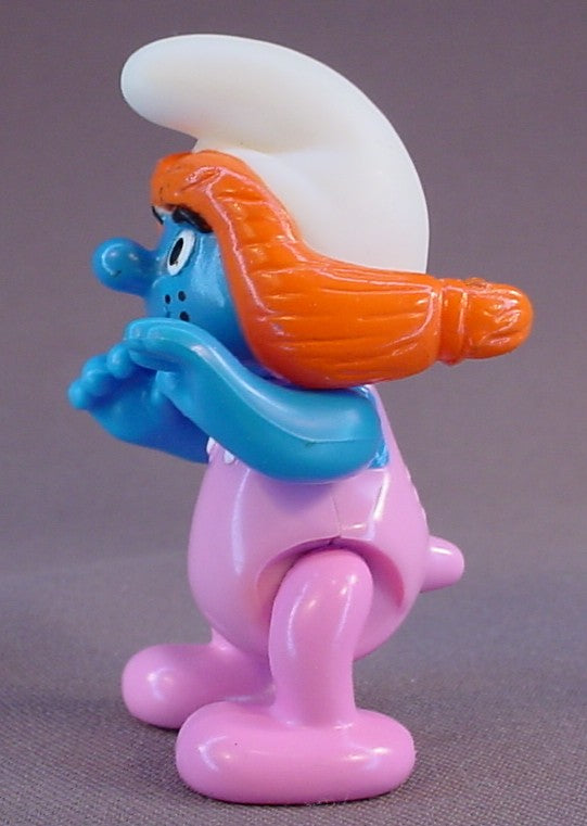 Sassette Smurfling Smurf Figure, 2 3/4 Inches Tall, From A Smurf & Picnic Wishing Well Set, Has A Vinyl Head And Spring Loaded Arms, The Legs Move, The Head Turns, 1995 Peyo Imps, Brussels, Irwin