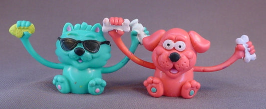 Pair Of Vintage Russ Berrie Finger Puppets, Cat & Dog, Rubber Or Vinyl, 1 1/2 To 2 Inches Tall