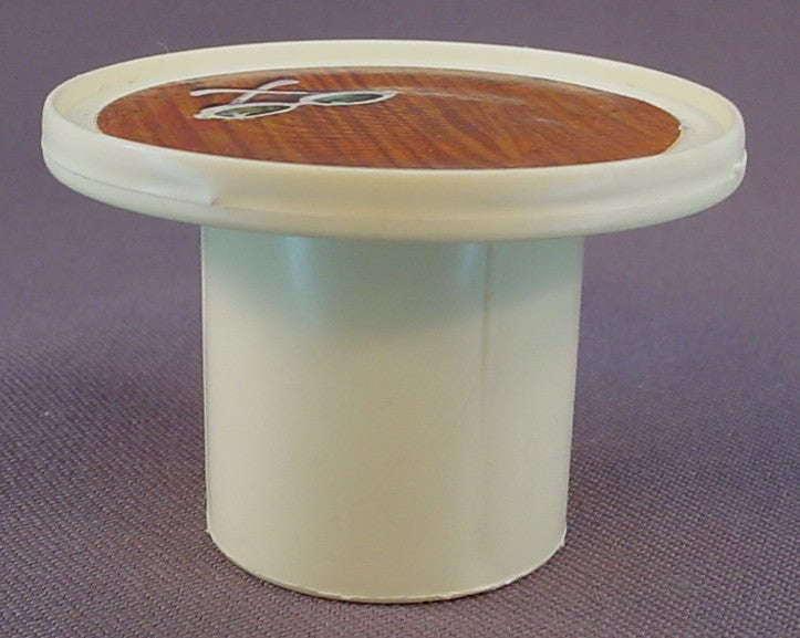 Barbie White Round Table With A Woodgrain & Sunglasses Top, From A Barbie Star Traveler Camper RV, 1 1/2 Inches Tall, 2 1/8 Inches Across The Top, Vintage, 1977 Mattel
