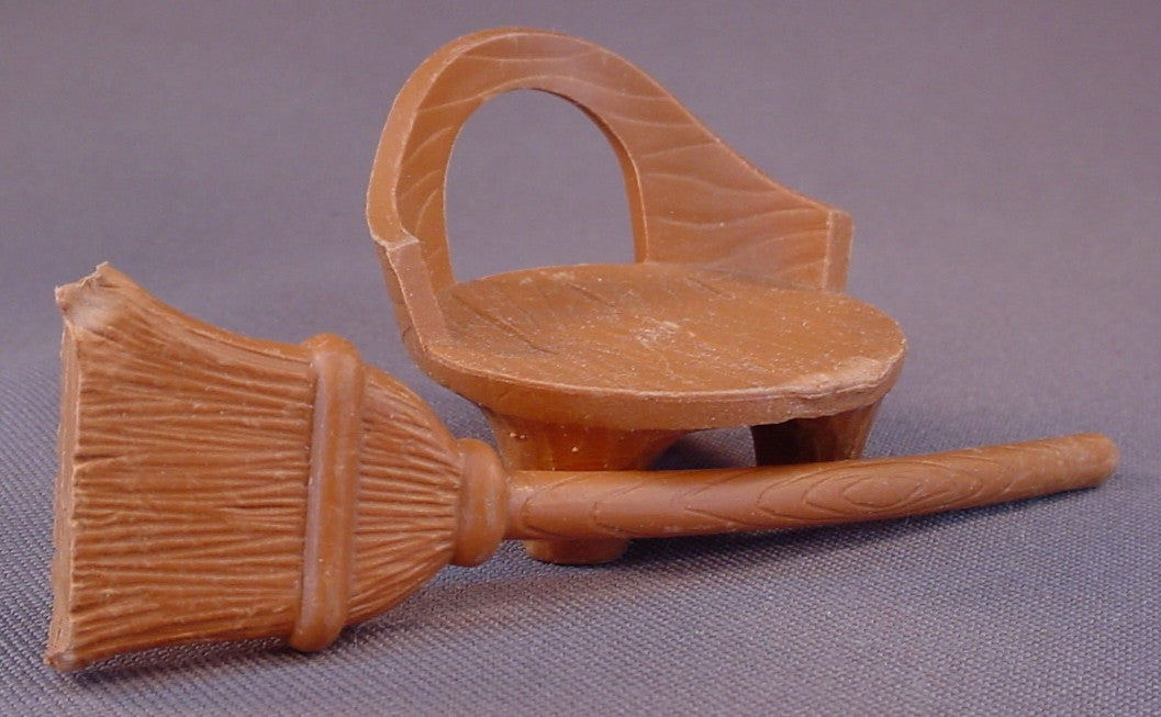 Fisher Price Woodsey Squirrel Family Chair & Broom, From Set #960 The Woodsey's Log House, Vintage, Has Some Wear, 1978 Fisher Price