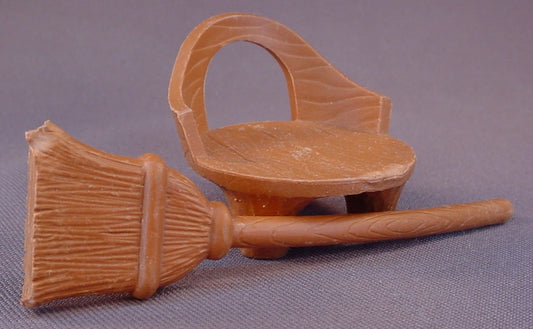Fisher Price Woodsey Squirrel Family Chair & Broom, From Set #960 The Woodsey's Log House, Vintage, Has Some Wear, 1978 Fisher Price