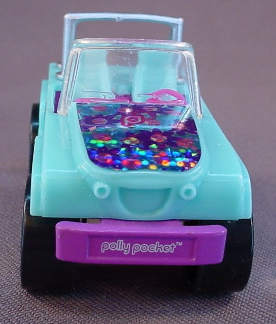 Polly Pocket Light Blue Convertible Car With Shiny Floral Decals, 2 3/4 Inches Long, It Rolls Straight, Origin Products, 2007 Mattel