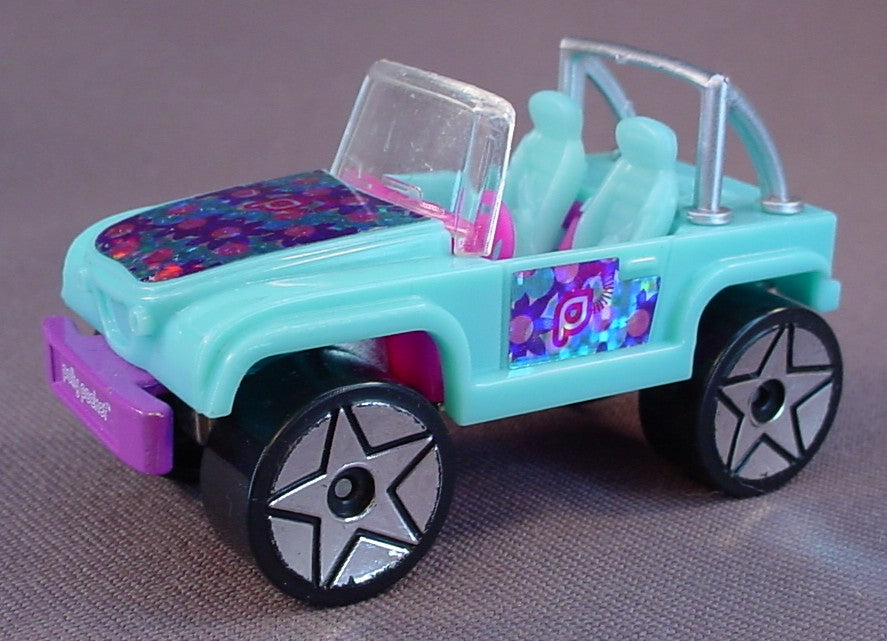 Polly Pocket Light Blue Convertible Car With Shiny Floral Decals, 2 3/4 Inches Long, It Rolls Straight, Origin Products, 2007 Mattel
