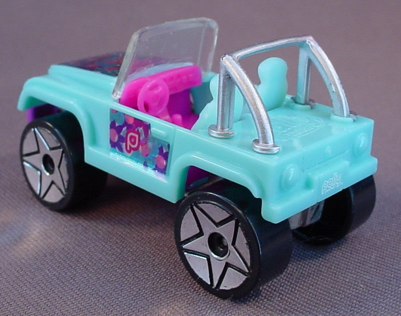 Polly Pocket Light Blue Convertible Car With Shiny Floral Decals, 2 3/4 Inches Long, It Rolls Straight, Origin Products, 2007 Mattel