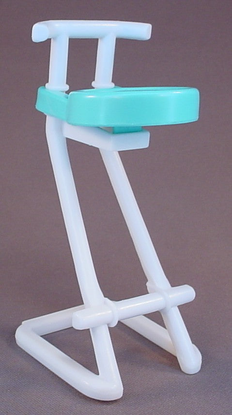 Barbie Vintage White & Aqua Blue Kitchen Stool From A So Much To Do Kitchen Set, 5 1/4 Inches Tall, 1994 Mattel, Replacement