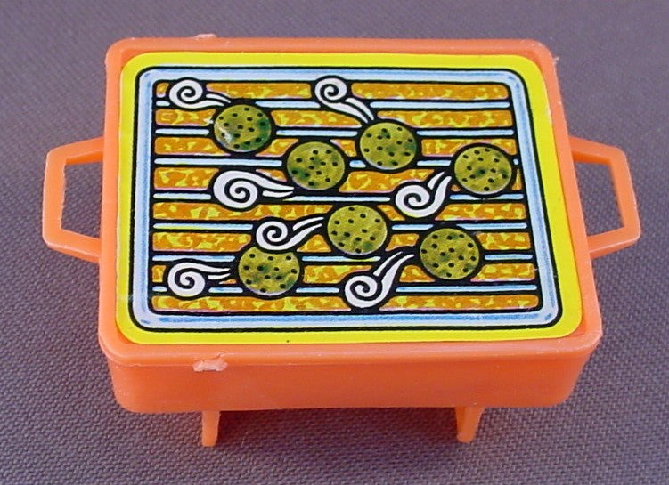 Barbie Vintage Orange Grill Or BBQ With The Litho Sticker Intact, From A Beach Scene Play Pak #2319, 2 1/2 Inches Long, 1978 Mattel, Barbeque